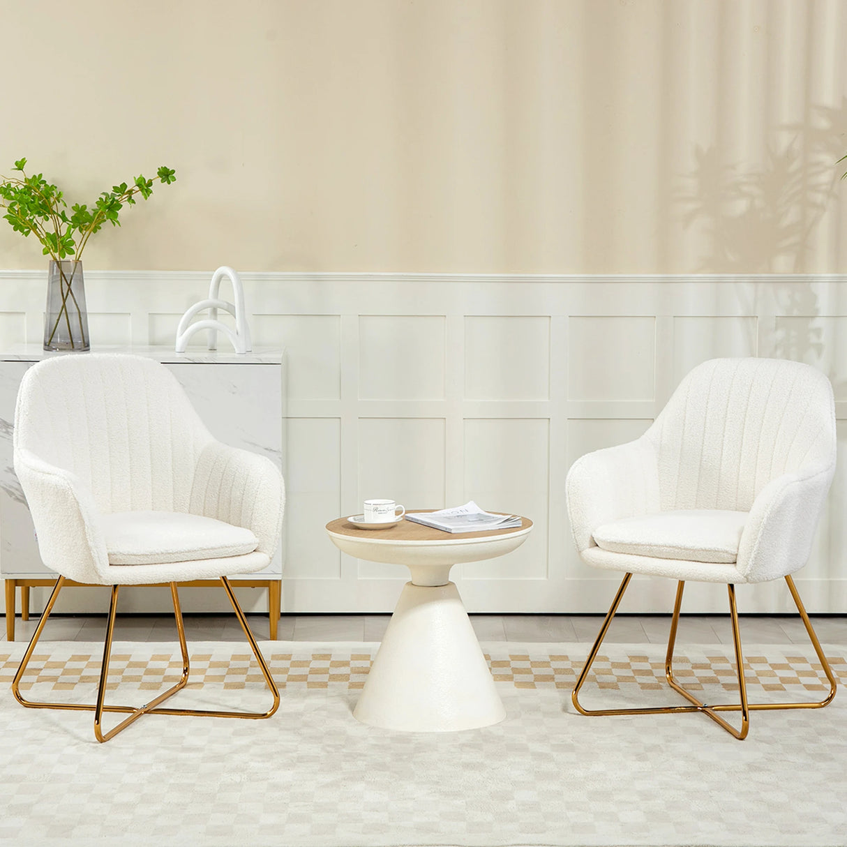 HOMCOM Set of Two Sherpa Fleece Dining Chairs - Cream