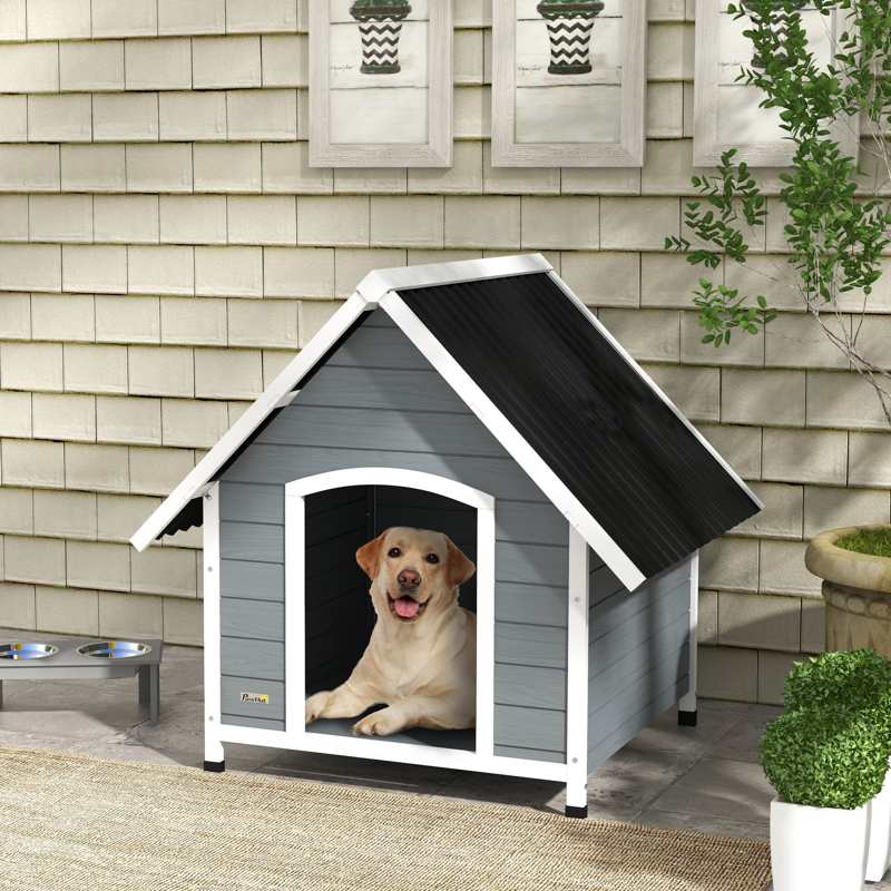 PawHut Outdoor Dog Kennel, Wooden Dog House, with Removable Floor, Anti-Corrosion Wood, for Large Dogs, 106.5H x 110W x 98Dcm