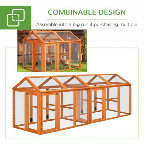 PawHut Large Chicken Run, Wooden Chicken coop, with Combinable Design - Wood Effect