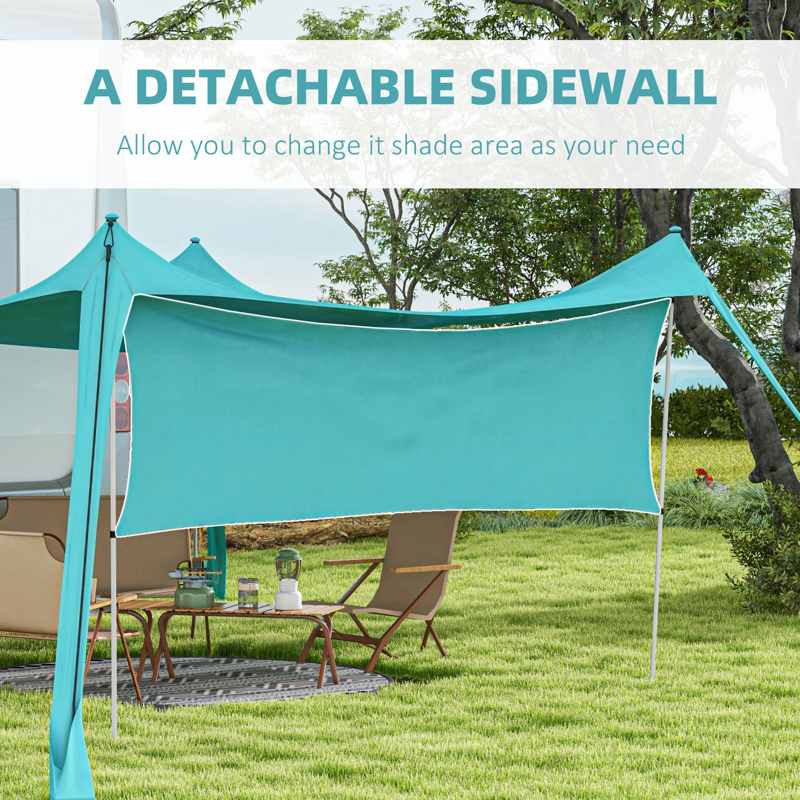 Outsunny Beach Tent Event Shelter with Detachable Sidewall and Carry Bag, for Camping, Trips, Fishing, Picnics, Sky Blue