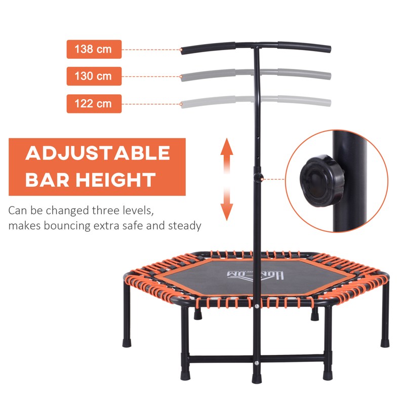 HOMCOM Mini Trampoline W/Adjustable Handle Bar - Black/Orange