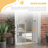 PawHut Metal 74-80cm Adjustable Pet Gate Safety Barrier w/ Auto-Close Door White