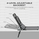 Outsunny Folding Sun Loungers Set of 2 with Face Hole, 4-Position Adjustable Backrest Garden Recliner Chairs Sunbeds, Outdoor Lounge Chairs with 600 D Oxford Cloth Seat, Pillow for Beach, Dark Grey