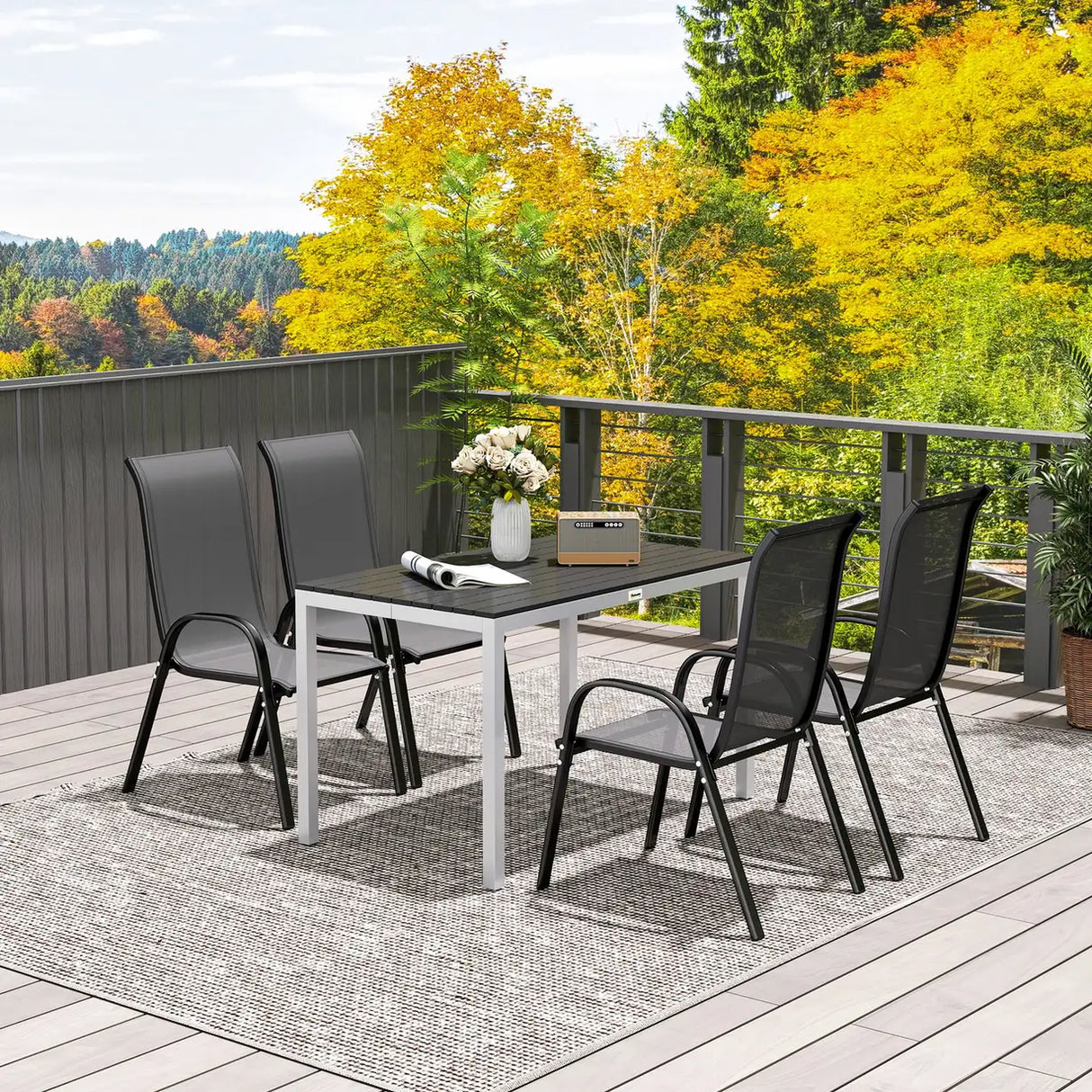Outsunny Garden Table for 4-6, 120 x 70 cm Outdoor Dining Table with Rust-Resistant Aluminium Frame, Easy Maintenance Slatted Top, for Patio, Terrace, Balcony, Black
