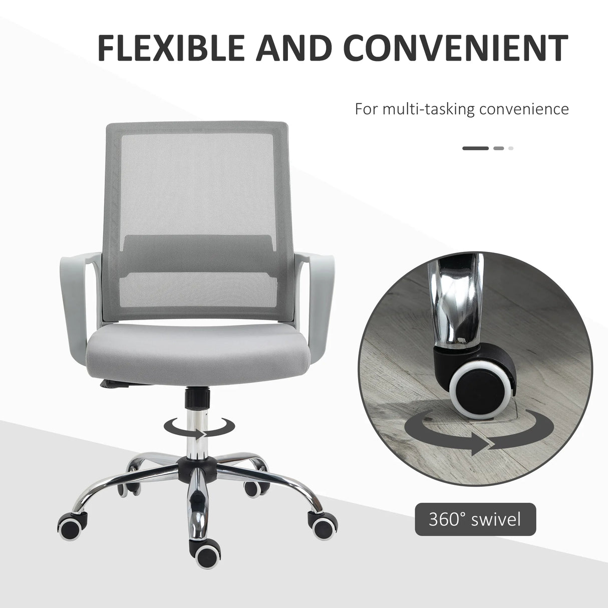 Vinsetto Ergonomic Desk Chair Mesh Office Chair with Adjustable Height Armrest and 360 Swivel Castor Wheels Grey