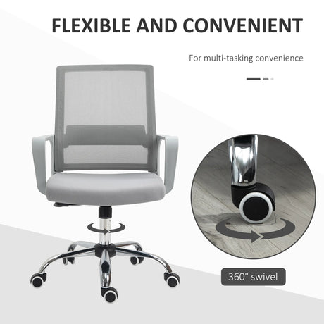 Vinsetto Ergonomic Desk Chair Mesh Office Chair with Adjustable Height Armrest and 360 Swivel Castor Wheels Grey
