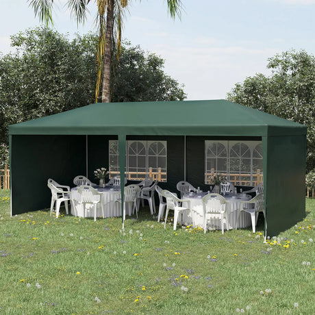 Outsunny 6x3 m Party Tent Gazebo Marquee Outdoor Patio Canopy Shelter with Windows and Side Panels, Green
