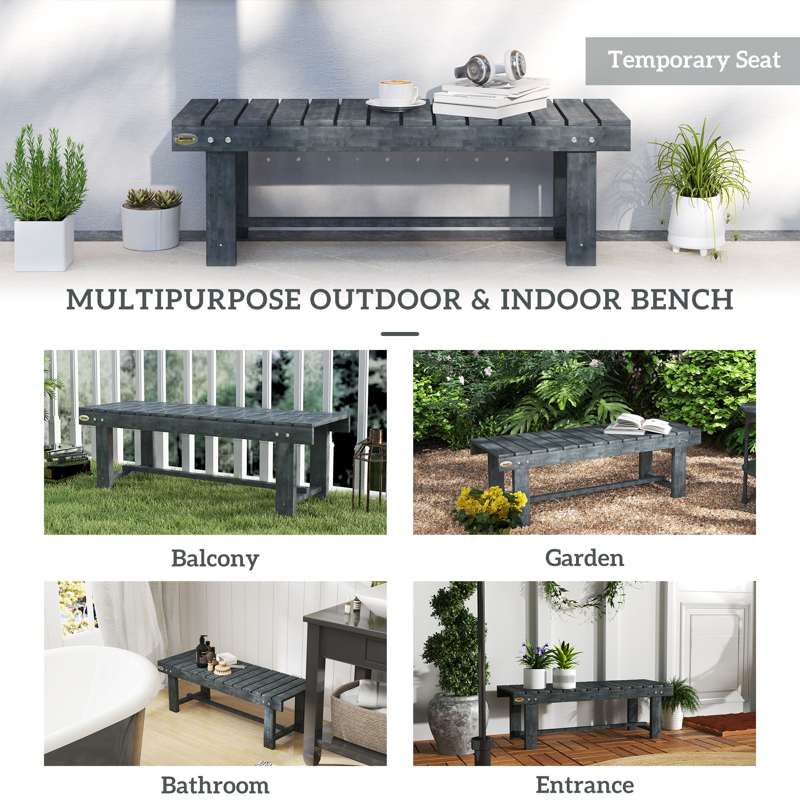 Outsunny 2-Seater Garden Wooden Bench, Grey