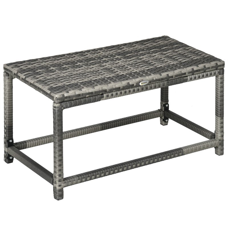 Outsunny Outdoor Coffee Table, Garden PE Rattan Side Table with Plastic Board Under the Full Woven Table Top and Rectangular Frame for Patio, Balcony, Mixed Grey