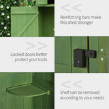 Outsunny Wooden Garden Shed, Utility Outdoor Small Shed with Lockable Double Doors, Shelves and Roof Hatch, Dark Green