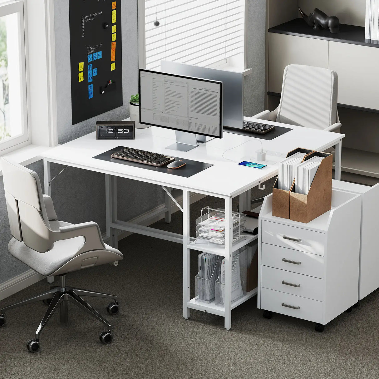 HOMCOM Computer Desk, with Power Sockets - White
