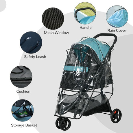 PawHut Foldable Pet Stroller w/ Rain Cover, for XS Dogs, S Dogs - Dark Green