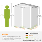 Outsunny Garden Metal Tool Storage Shed with Sliding Door, Sloped Roof and Foundation Kit, 152 x 132 x 188cm, Grey