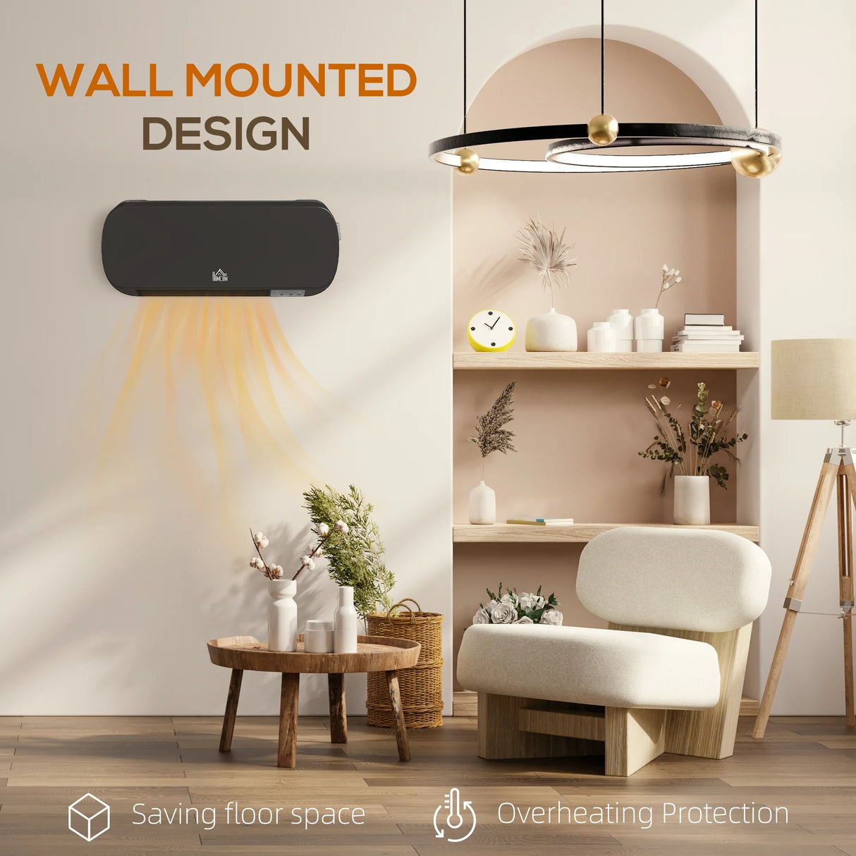 HOMCOM 2000W Wall Mounted Ceramic Space Heater, 10-49C Temperature, Black