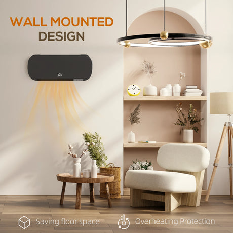 HOMCOM 2000W Wall Mounted Ceramic Space Heater, 10-49C Temperature, Black