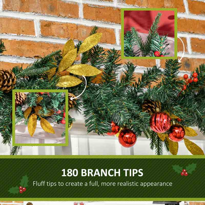 HOMCOM 2.7M Artificial Christmas Garland w/ Pine Cones Decorations Seasonal Style Beauty Home Fireplace Doors