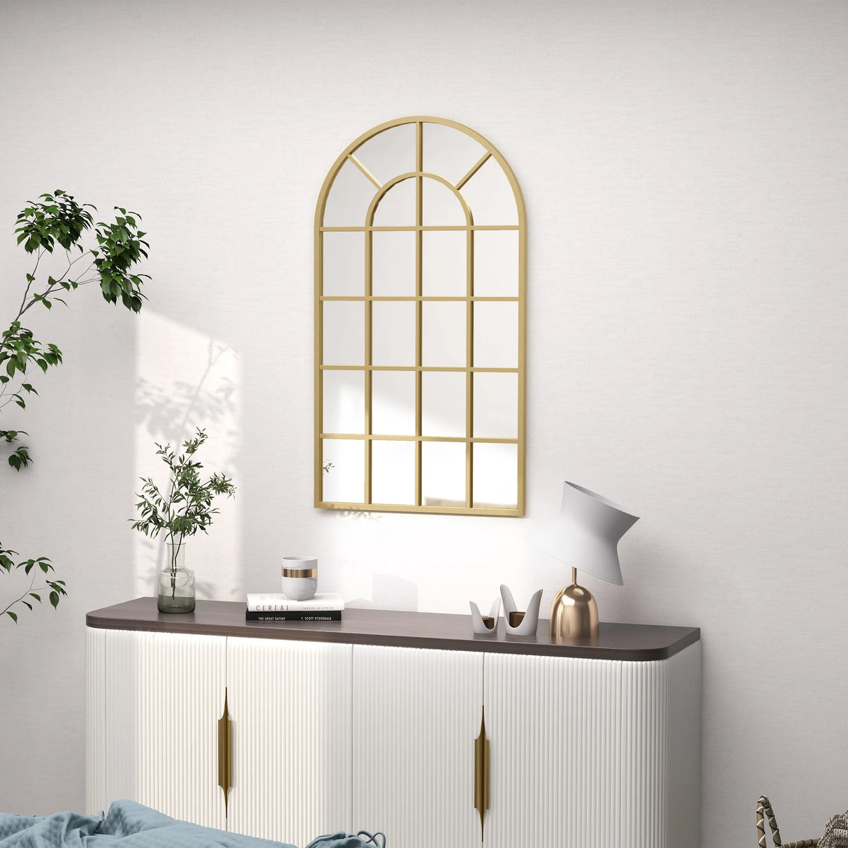 HOMCOM 110 x 65 cm Arched Decorative Wall Mirror for Bedroom Living Room, Modern Window Bathroom Mirror for Home Decor