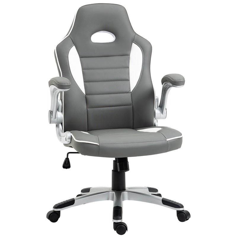 Vinsetto Computer Gaming Chair, Office Desk Swivel Chair, PU Leather Racing Chair with 90 Flip-up Armrest, Adjustable Height and Rolling Wheels, Grey