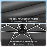 Outsunny 3 m Garden Cantilever Parasol with LED Solar Light, Round Overhanging Umbrella with 360 Rotation, Cover, Grey