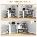 HOMCOM Corner Computer Desk, L Shaped Desk with 360 Rotating Bookshelf, 120L x 110W x 74.5H cm, White