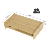HOMCOM Monitor Riser Laptop PC Plinth Stand TV Computer Desktop Organiser W/ Drawer Bamboo