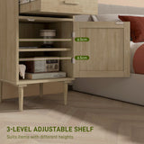 HOMCOM Bedside Table, Rattan Side Tables with Drawer, Cabinet and Adjustable Shelf, Boho Bedside Cabinet with Storage for Bedroom, Living Room, Natural Wood Effect