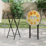 Outsunny Mosaic Outdoor Garden Table, 35.5cm Round Folding Coffee Table with Metal Frame for Balcony Terrace, Yellow