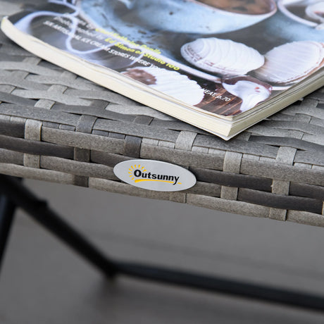 Outsunny Square PE Wicker Rattan Folding Table,Weather Resistant Wicker Weave Side Table with Steel Frame, Grey