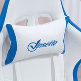 Vinsetto Computer Gaming Chair, PU Leather Office Desk Chair with Footrest, Swivel Wheels, 135 Reclining Back, Lumbar Support, Headrest for Home, White and Blue