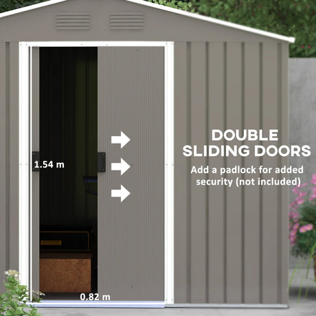 Outsunny 7.7 x 5.7ft Outdoor Garden Storage Shed, Metal Tool House with Ventilation and Sliding Doors, Light Grey
