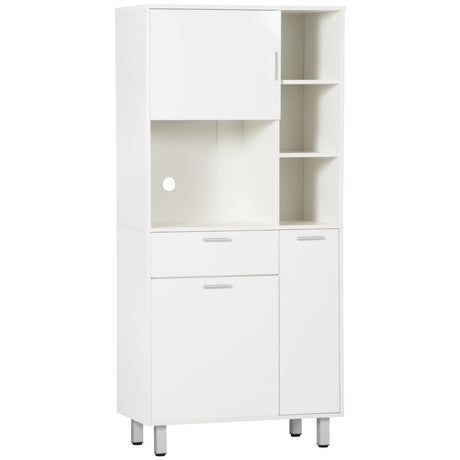 HOMCOM Kitchen Cupboard, Modern Kitchen Storage Cabinet with Shelves and Drawer, Free Standing Kitchen Units, 166 cm, White