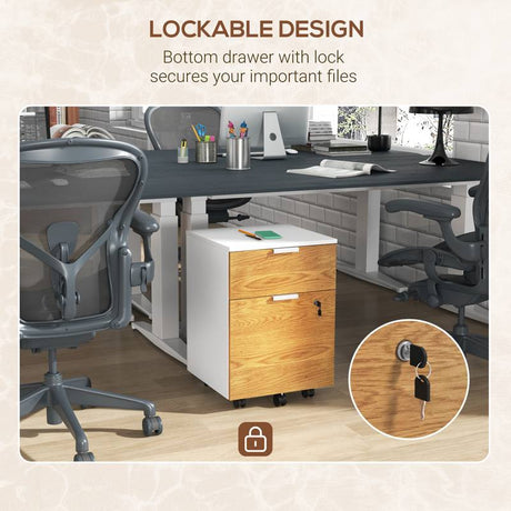 HOMCOM Two-Drawer Lockable Filing Cabinet - Wood Effect