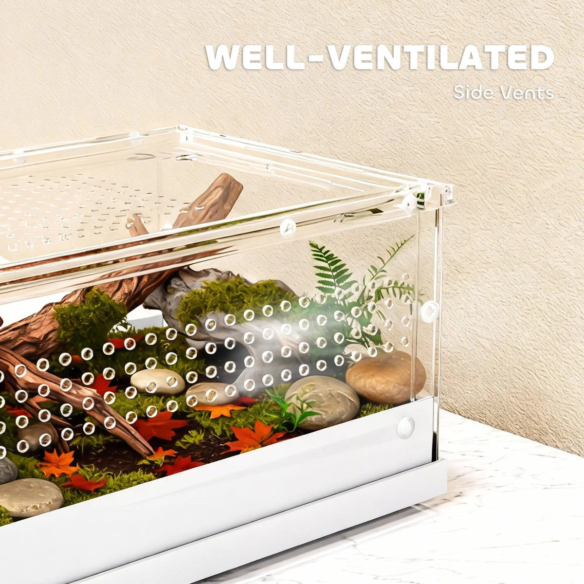 PawHut Acrylic Reptile Terrarium with Top Sliding Door, Vents,  for Snake, Frog, Spider, Gecko, Tarantula, 30 x 20 x 15 cm