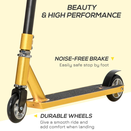 HOMCOM Stunt Scooter, 360 Entry Level Tricks Scooter w/ Lightweight Aluminium Deck and ABEC 7 Bearing, For Age 14+ Beginners, Gold Tone