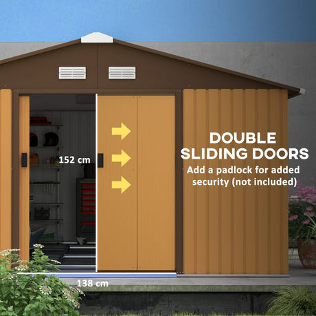 Outsunny 13 x 11ft Metal Garden Shed, Outdoor Storage Tool House with Ventilation Slots, Foundation Kit and Lockable Double Doors, Yellow