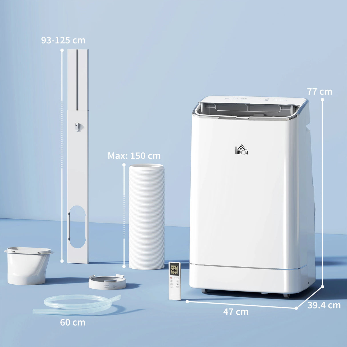 HOMCOM 14000 BTU Mobile Air Conditioner, 35m2, Smart Home WiFi, with Dehumidifier, Fan, 24H Timer, Window Kit, White