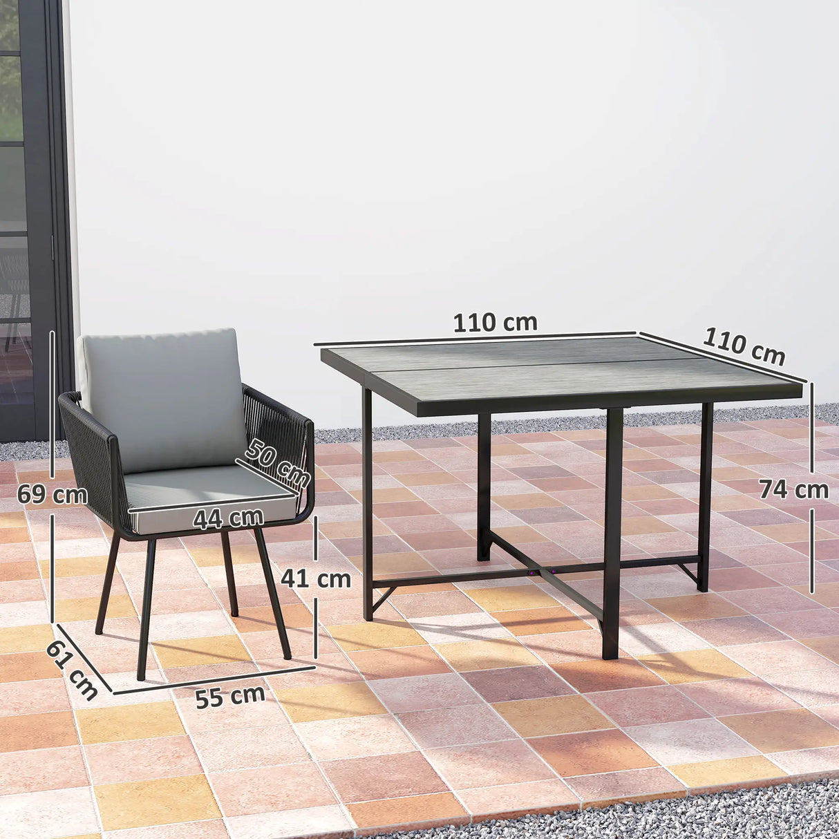 Outsunny 5 Piece Garden Furniture Set, Garden Dining Set with Wood-Plastic Table and 4 Armchairs, Light Grey