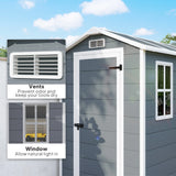 Outsunny 4 x 6ft Garden Shed, Plastic Shed with Floor, Window, Lockable Door and Vents, Resin Tool Shed for Outdoor Patio Storage, Zero Maintenance, Grey