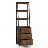 Multifunctional Tall Bookcase with Open Shelves and Storage Drawers-Rustic Brown
