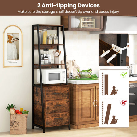 Multifunctional Tall Bookcase with Open Shelves and Storage Drawers-Rustic Brown