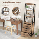 Multifunctional Tall Bookcase with Open Shelves and Storage Drawers-Natural