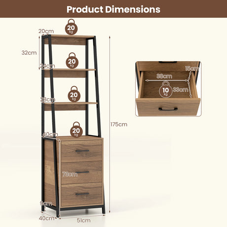 Multifunctional Tall Bookcase with Open Shelves and Storage Drawers-Natural
