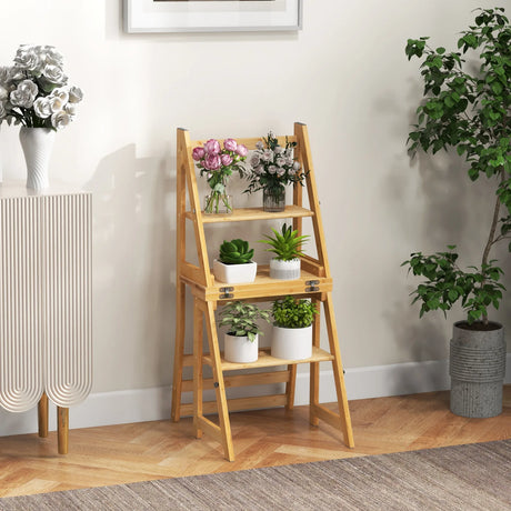 Convertible Step Stool and Chair with Safety Locks for Adults-Natural