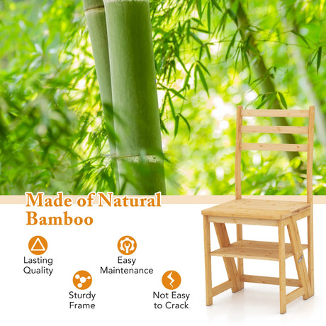 Convertible Step Stool and Chair with Safety Locks for Adults-Natural