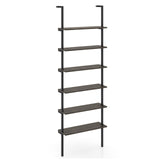 6-Tier Ladder Shelf Wall Mounted Bookshelf with Metal Frame-Oak