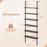 6-Tier Ladder Shelf Wall Mounted Bookshelf with Metal Frame-Oak