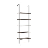 5 Tier Ladder Shelf Wall-Mounted Bookcase with Steel Frame-Brown