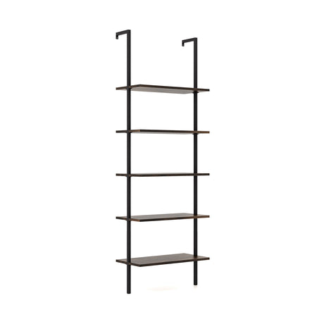 5 Tier Ladder Shelf Wall-Mounted Bookcase with Steel Frame-Brown