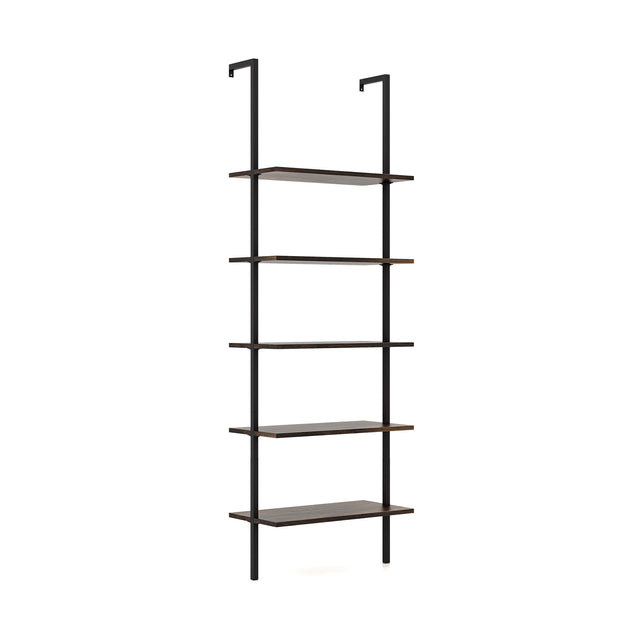 5 Tier Ladder Shelf Wall-Mounted Bookcase with Steel Frame-Brown