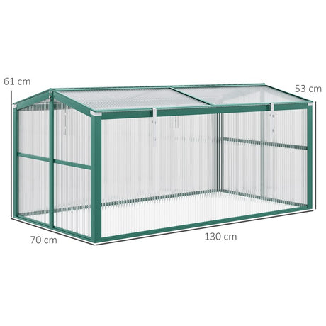 Outsunny Aluminium Polycarbonate Greenhouse Cold Frame Grow House, Openable Top for Flowers and Vegetables, 130x70x61cm